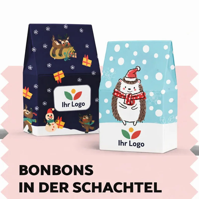 Weihnachtsbonbons in der Schachtel mit Logo