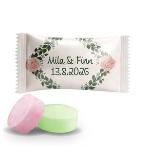 #B203E Fruitbonbons met eigen tekst voor bruiloften